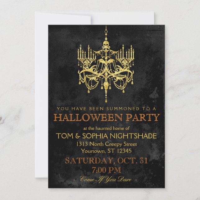 Halloween Gold Chandelier Invitation (Front)