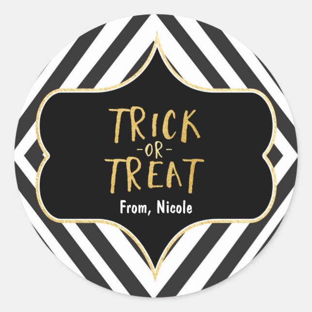 Halloween Gold TRICK OR TREAT Modern Chic Sticker (Front)