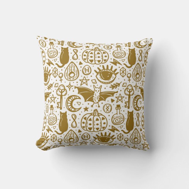 Halloween golden ink, seamless silhouette pattern. cushion (Front)
