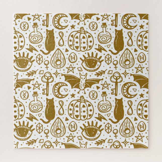 Halloween golden ink, seamless silhouette pattern. jigsaw puzzle (Vertical)