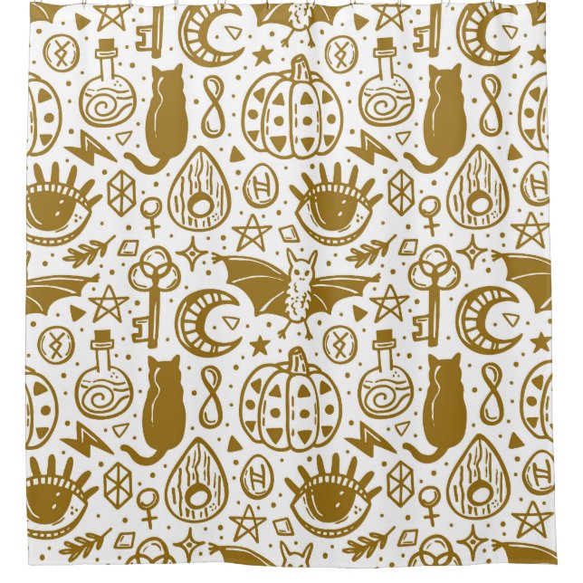 Halloween golden ink, seamless silhouette pattern. shower curtain (Front)