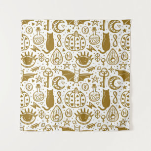Halloween golden ink, seamless silhouette pattern. tapestry
