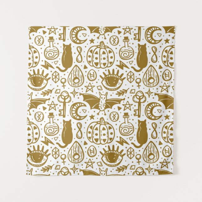 Halloween golden ink, seamless silhouette pattern. tapestry (Front)