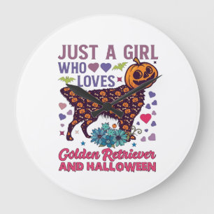 Halloween Golden Retriever_1 Large Clock