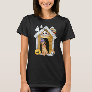 Halloween Golden Retriever Dog Witch Haunted House T-Shirt