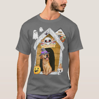 Halloween Golden Retriever Dog Witch Haunted House T-Shirt