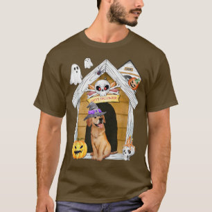 Halloween Golden Retriever Dog Witch Haunted House T-Shirt