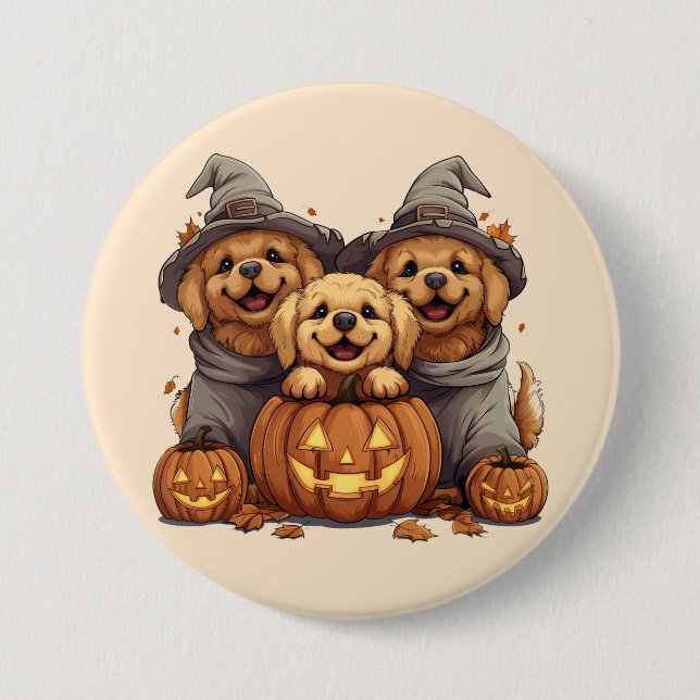 Halloween Golden Retriever Dogs Jack O Lantern 7.5 Cm Round Badge (Front)