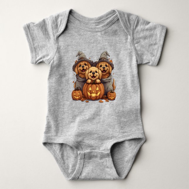 Halloween Golden Retriever Dogs Jack O Lantern Baby Bodysuit (Front)