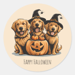 Halloween Golden Retriever Dogs Jack O Lantern Classic Round Sticker