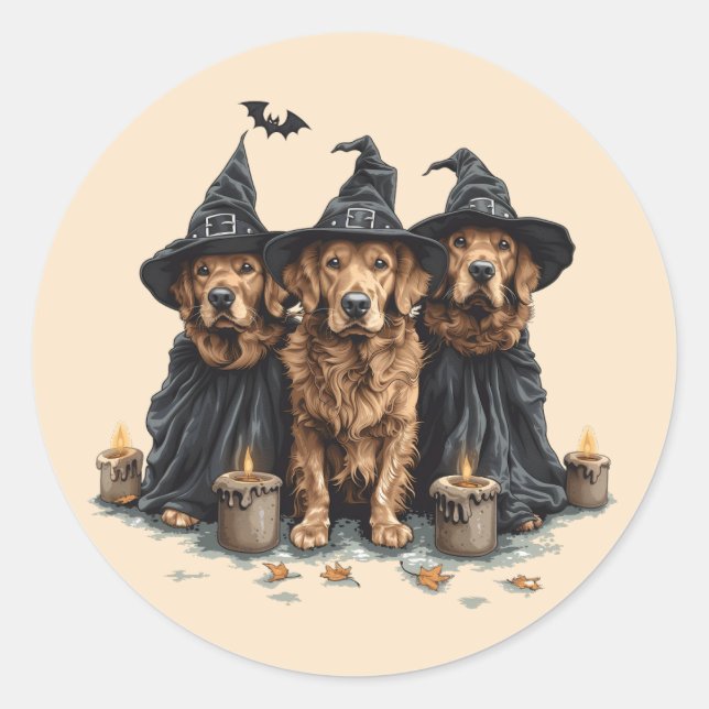 Halloween Golden Retriever Dogs Jack O Lantern Classic Round Sticker (Front)