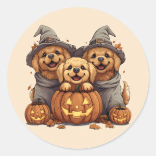 Halloween Golden Retriever Dogs Jack O Lantern Classic Round Sticker
