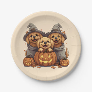 Halloween Golden Retriever Dogs Jack O Lantern Paper Plate