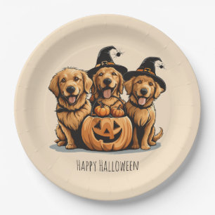 Halloween Golden Retriever Dogs Jack O Lantern Paper Plate