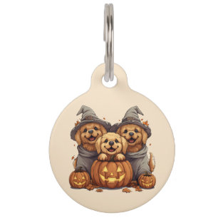 Halloween Golden Retriever Dogs Jack O Lantern Pet Tag