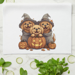 Halloween Golden Retriever Dogs Jack O Lantern Tea Towel