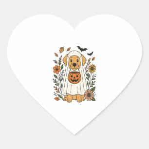 Halloween Golden Retriever Flowers Heart Sticker