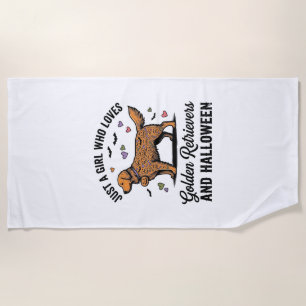 Halloween Golden Retriever Girl Dog Mum Vintage Ar Beach Towel