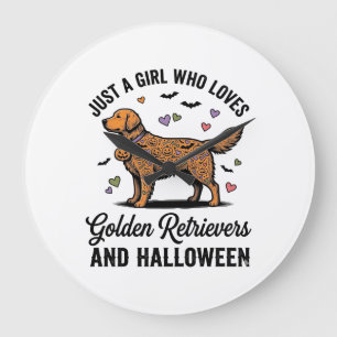 Halloween Golden Retriever Girl Dog Mum Vintage Ar Large Clock
