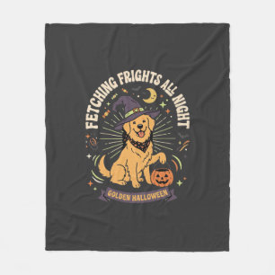 Halloween Golden Retriever Pumpkin Mischief Fleece Blanket