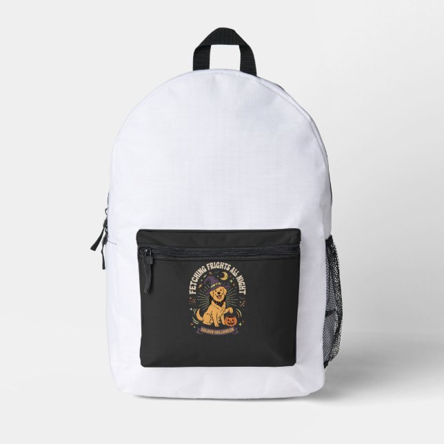 Halloween Golden Retriever Pumpkin Mischief Printed Backpack (Front)