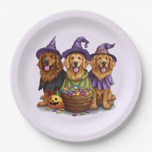 Halloween Golden Retriever Witch Dogs Paper Plate