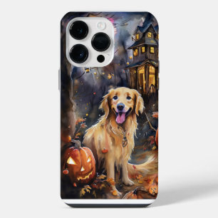 Halloween Golden Retriever With Pumpkins Scary iPhone 14 Pro Max Case