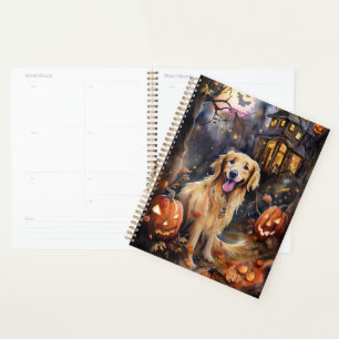 Halloween Golden Retriever With Pumpkins Scary Planner