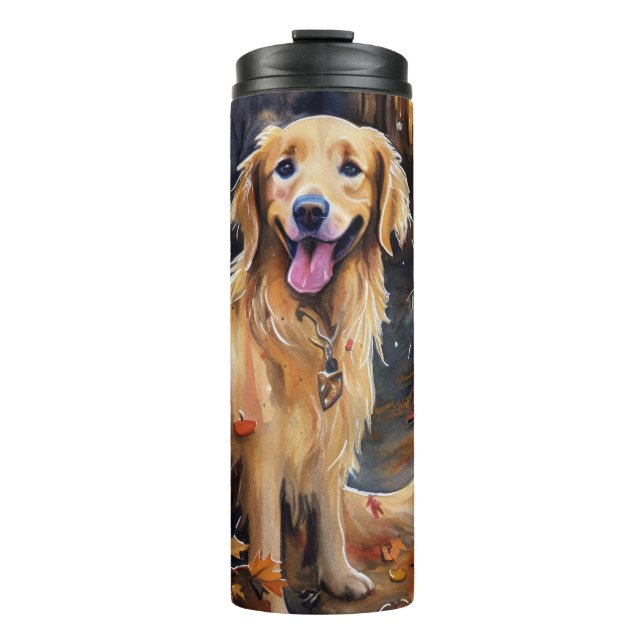Halloween Golden Retriever With Pumpkins Scary Thermal Tumbler (Front)