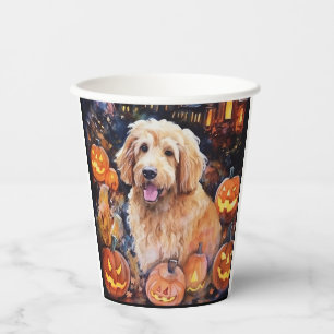 Halloween Goldendoodle With Pumpkins Scary Paper Cups