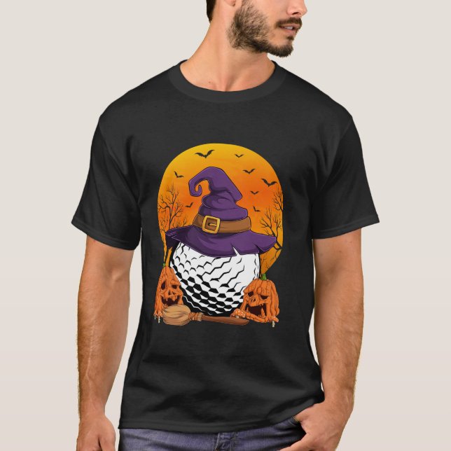 Halloween Golf Player Witch Hat Pumpkin Golf Fan M T-Shirt (Front)