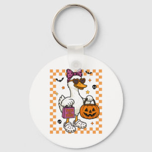 Halloween Goose Ghost Bow Coquette Trick Or Treat Key Ring