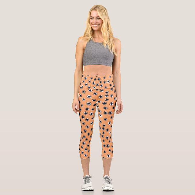 Halloween Goth Daisies Capri Leggings (Front)