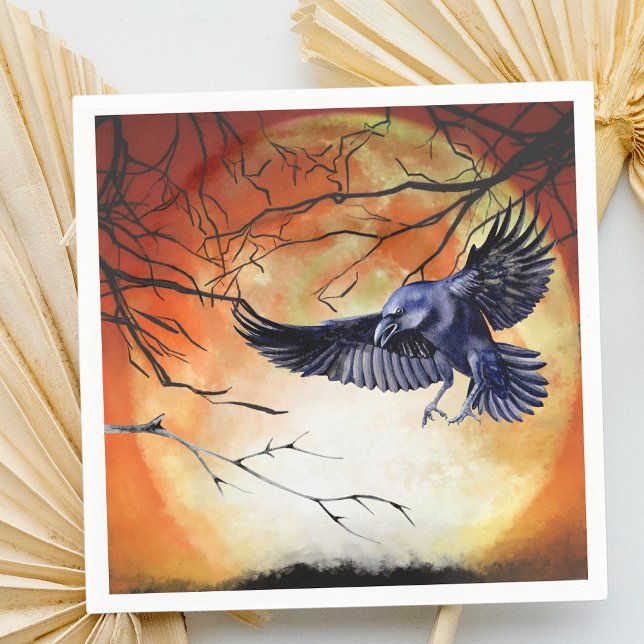  Halloween Goth Raven Crow Moon Scene Napkin (Creator Uploaded)
