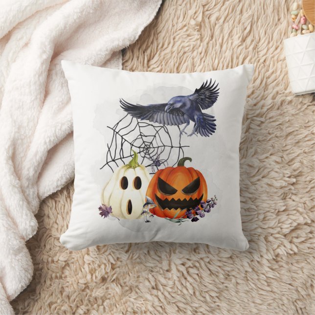  Halloween Goth Raven Crow Pumpkins   Cushion (Blanket)