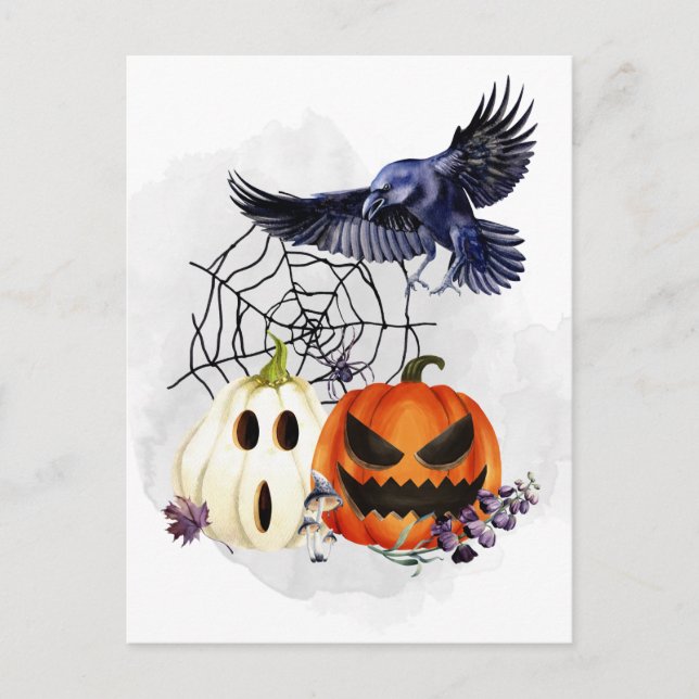  Halloween Goth Raven Crow Pumpkins  Postcard (Front)