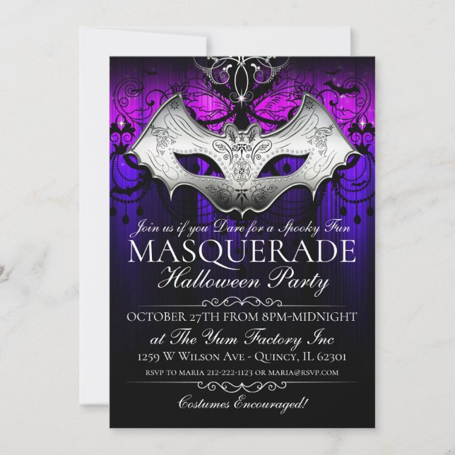 Halloween Gothic Bat Mask Masquerade Party Invite (Front)