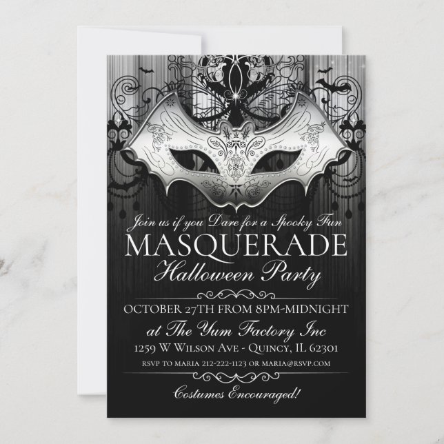 Halloween Gothic Bat Mask Masquerade Party Invite (Front)