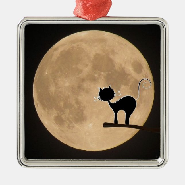 Halloween gothic black cat with full moon metal tree decoration (Front)