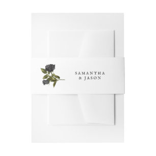 Halloween Gothic Black Rose Wedding White Invitation Belly Band