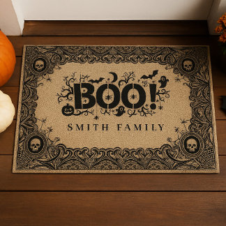 Halloween Gothic Boo with Custom Family Name Doormat