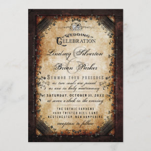 Halloween Gothic Brown Skeleton Wedding Invitation