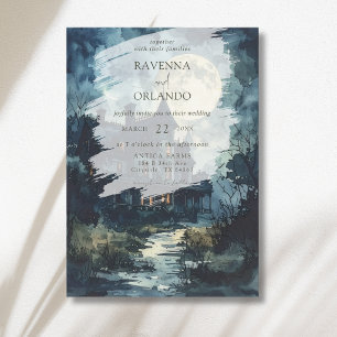 Halloween Gothic Castle Moon Wedding Invitation