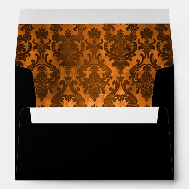 Halloween Gothic Damask Orange Return Address Envelope (Back (Bottom))