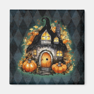 Halloween Gothic Fall Fairy Cottage Blue Argyle Magnet
