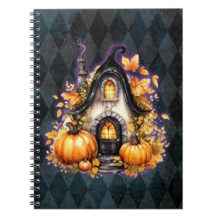Halloween Gothic Fall Fairy Cottage Blue Argyle  Notebook