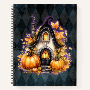 Halloween Gothic Fall Fairy Cottage Blue Argyle Notebook