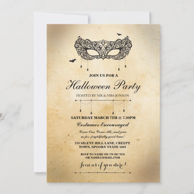 Halloween Gothic Mask Masquerade Party Invite (Front)