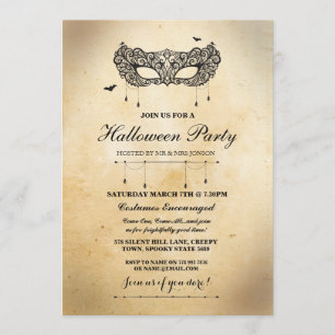 Halloween Gothic Mask Masquerade Party Invite