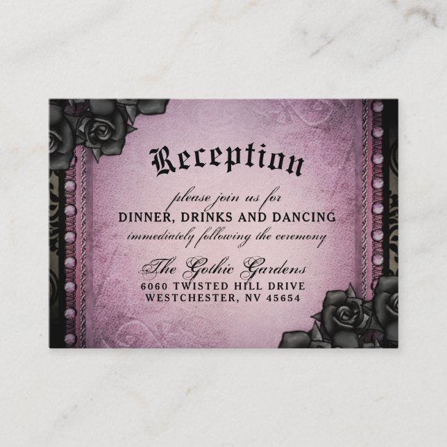 Halloween Gothic Purple Black 3.5 x 2.5 Reception Enclosure Card (Front)